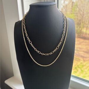 NWT Gold Plated Layered Necklace Set Double Chain Link Textured Bundle